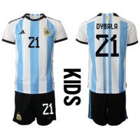 Koszulka piłkarska Argentyna Paulo Dybala #21 Strój Domowy dla dzieci MŚ 2022 tanio Krótki Rękaw (+ Krótkie spodenki)